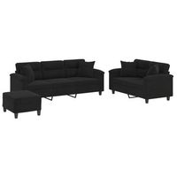 juego de sofas con cojines 3 piezas tela microfibra negro vidaxl