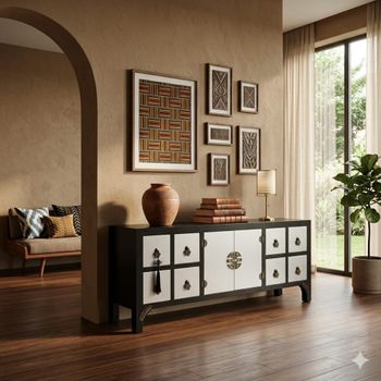 Mueble tv oriental en madera negro 130x24x51 cm