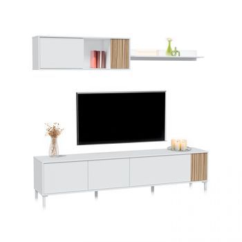 Salón Con Mueble De Tv Y Estantería 200 Cm Nitza Blanco Artik (blanco Mate) - Natur 200 X 47 X 40 Cm