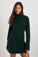 roll neck chunky knit mini dress verde