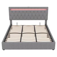 cama con almacenaje acolchada 180x200cm con led que cambia de color y tomas usb gris