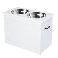 pawhut cuencos para perros con 2 tazones de acero inoxidable y espacio de almacenaje oculto 60x30x41 cm blanco   aosom espana