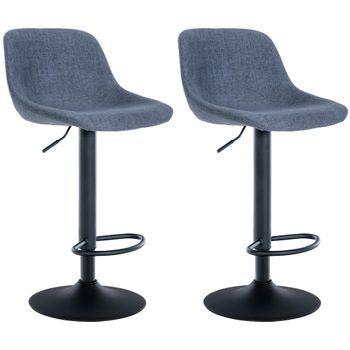 2x Taburetes De Bar Sillas Altas Estable Base En Forma De Trompeta Tela Azul Base Metal Negro M10_001386