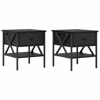 Pack 2 Uds Mesita De Noche | Armario De Noche | Mesa De Noche Con Cajón Roble Negro 40 X 42 X 45 Cm