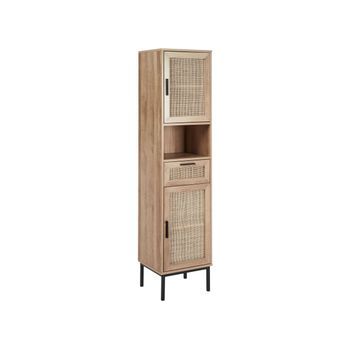 Armario De Pie Para Baño Boho Frente De Ratán Trenzado 40 X 165 Cm Madera Clara Rosell