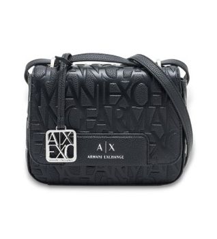 A|X Armani Exchange para mujer. XW001577AF15774UC001 Bolso de hombro con logo estampadodo y solapa negro (OSFA), Casual, Poliéster