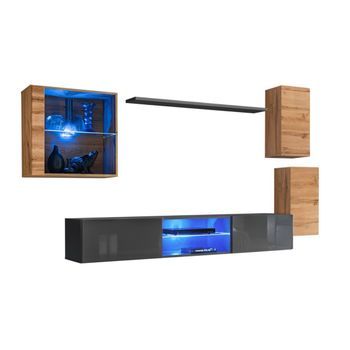Conjunto De Muebles De Salón Switch Xxiii, Diseño En Color Roble Y Gris.