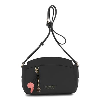 bolso de hombro efecto saffiano con charm black