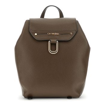 mochila suave con solapa efecto piel con grano y costura gruesa decorativa dark brown