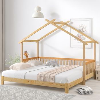 Cama Nido Tipo Cabina - 90 X 200 Cm - Madera Maciza - Somier De Láminas - Color Natural