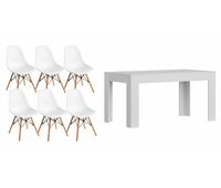 mesa de comedor o cocina blanco  6 sillas estilo nordico blanco