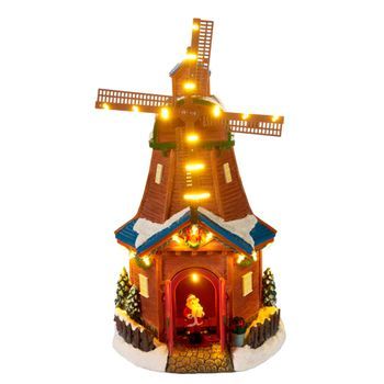Molino De Viento Navideño Well Home - Led Blanco Cálido, Movimiento Y Música - 20x18,5x35,5 Cm