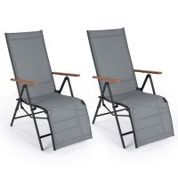 costway juego de 2 tumbonas plegables con respaldo ajustable 5 posiciones reposabrazos tejido transpirable para balcon jardin piscina 150kg gris