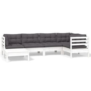 Muebles De Jardín 6 Pzas Con Cojines Blanco Madera Maciza Pino Vidaxl