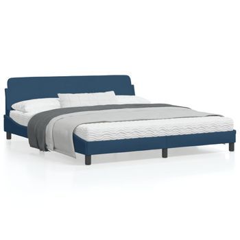 Cama Matrimonial | Cama Para Adultos | Estructura De Cama Con Cabecero De Tela Azul 180x200 Cm Cfw484972