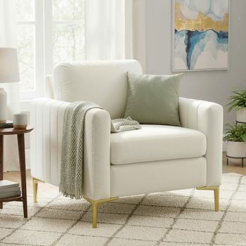 Butaca De Salón De Terciopelo Homcom 81x77x81 Cm Crema