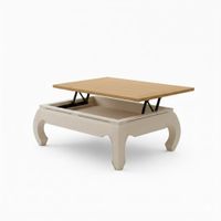mesa de centro elevable de madera maciza tintada en blanco 120x81cm
