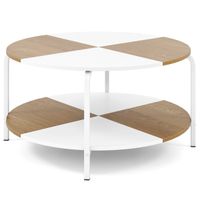 costway mesa redonda de cafe y centro de 2 niveles con estante y marco metalico 80 cm blanco y natural