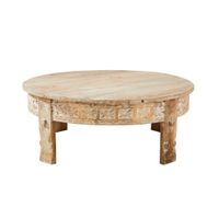 mesa de centro redonda de mango tallado a mano o90 cm