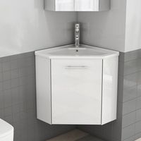 mueble de bano esquinero con lavabo ceramico blanco brillante y premontado