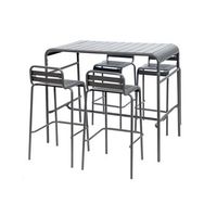mesa alta de jardin con 4 sillas altas de acero antracita