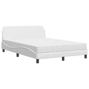 Cama Matrimonial | Cama Para Adulto | Cama Con Colchón Dover Cuero Sintético Blanco 140x190 Cm