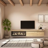 mueble tv efecto madera roble 237x35x45cm chimenea efecto fuego