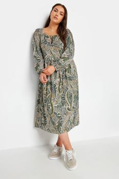 Yours Vestido Verde Cachemira Con Manga Globo, Mujer Curvy Y Tallas Grandes, Yours