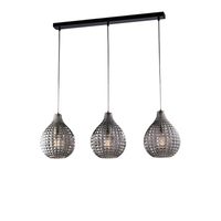pista diamante en hierro negro y estructura cromada con cables orientables y difusores en cristal soplado gris espejo con dec efecto cristal 3 luces
