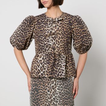 Ganni Leopard-Print Organic Cotton-Poplin Peplum Blouse - EU 42/UK 14