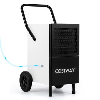 Costway Deshumidificador Comercial 60L/Día con Descongelación Automática 2 Velocidades Ajustables y Ruedas Hasta 70m² para Sótanos Almacenes