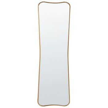 Espejo Moderno De Pared Con Marco De Madera Forma Ondulada Con Ganchos 160 X 50 Cm Dorado Brieuc