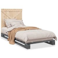 cama para adultos  estructura de cama con cabecero madera de pino gris 90x200 cm