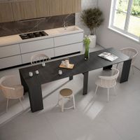 mesa de comedor extensible efecto madera negra 302x90x77cm