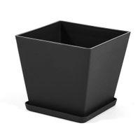 set de 2 macetas cuadradas 38x38 cm de resina negras con plato