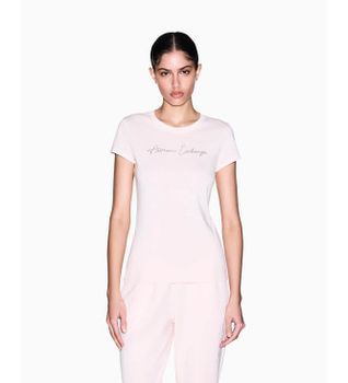 A|X Armani Exchange para mujer. XW001457AF10356U4104 Camiseta Entallada rosa (S), Casual, Algodón, Manga corta
