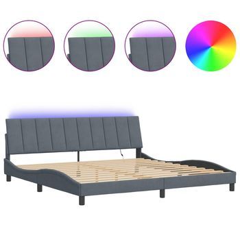 Cama Matrimonial | Cama Para Adultos | Estructura Cama Con Luces Led Terciopelo Gris Oscuro 200x200 Cm