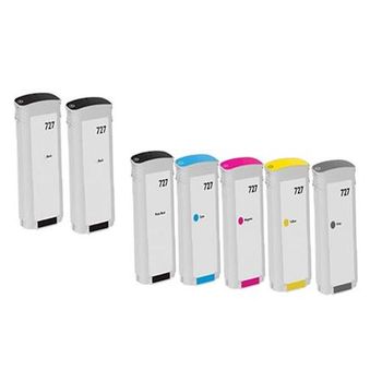 Compatible Multipack HP 727 Full Set + 1 EXTRA Black High Capacity Ink Cartridges (7 Pack)