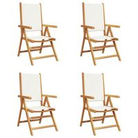 pack 4 uds sillas jardin  silla de exterior  sillon reclinables tela madera maciza blanco crema