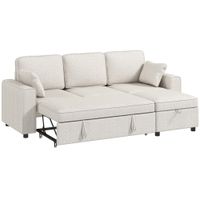 homcom sofa esquinero convertible de chenilla sofa cama 3 plazas modular 225 cm con puff de almacenaje beige   aosom espana