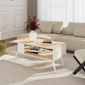 Mesa De Centro Lycksele Aglomerado 40 X 90 X 45 Cm Roble/blanco [en.casa]