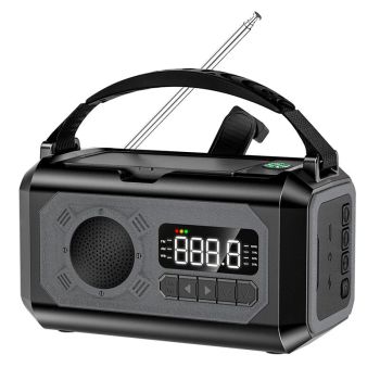 Radio de emergencia multifuncional H17 12000mAh, Solar, Manivela, AM FM, Alerta Meteorológica NOAA, Banco de Energía, Li
