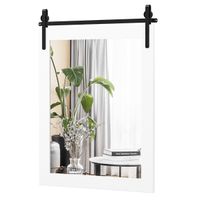 costway espejo de pared con marco de madera y soporte de metal estilo de puerta de granero 765 x 56 cm
