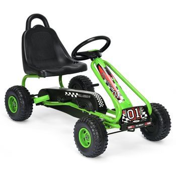 Pedal Go Kart Con Asiento Ajustable 4 Ruedas Coche Correpasillos A Pedales 92 X 50 X 53 Cm Verde + Negro