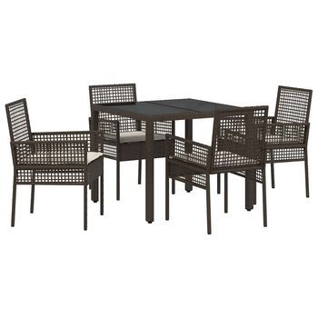 Conjunto De Comedor De Jardín 5 Piezas | Mueble De Jardín Marrón Ratán Sintético