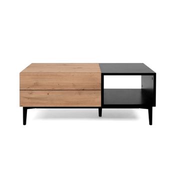 Mesa de centro 1 cajón 100 cm - acabado madera clara y negro