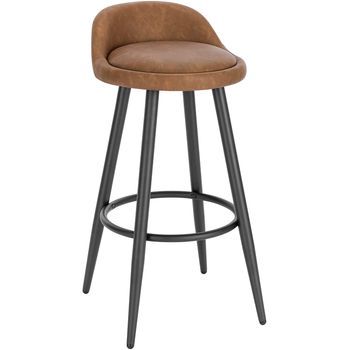 Taburete De Bar Con Respaldo Y Reposapiés,en Piel Sintética Y Metal,37.5x40x79.5cm,marrón,woltu