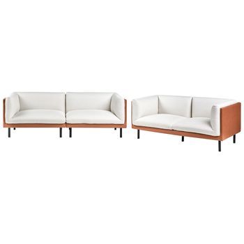 Conjunto De Sala De Estar Sofá 2 Plazas 3 Plazas Tapizados Tela De Poliéster Patas De Hierro Negras Muebles Sala De Estar Blanco Crema Y Marrón Vorgod