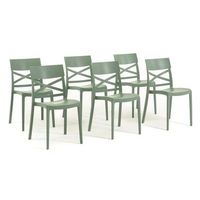 set de 6 sillas de resina con fibra de vidrio apilables para interiores o exteriores verde salvia - martina