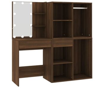 Vidaxl tocador con led y armario madera contrachapada marrón roble